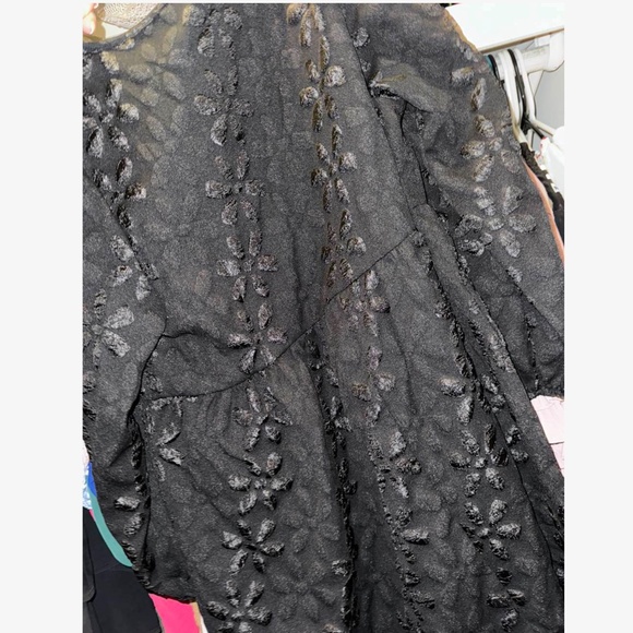 Plus Floral Print Lace Front Tie Puff Long Sleeve Dress - Picture 6 of 10